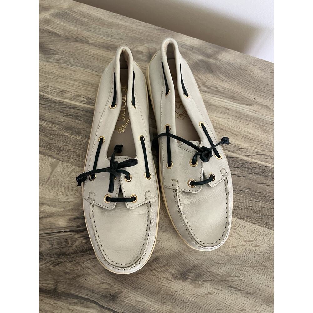 Tod’s ivory Leather loafers women Boat Shoe Flats Size 40 - Picture 7 of 11
